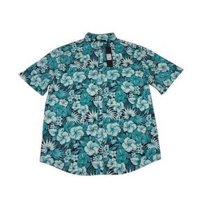 Novamen Men's Large Shirt New With‎ Tags Hawaiian Blue Floral Button Up
